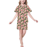 Rose Pattern Print Design 04 Kids' Boys' Girls' V-Neck Short Pajama Set