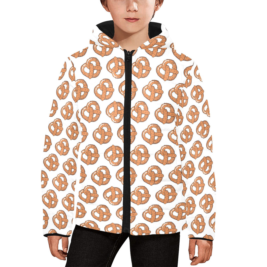 Pretzels Pattern Print Design 05 Kids' Boys' Girls' Padded Hooded Jacket