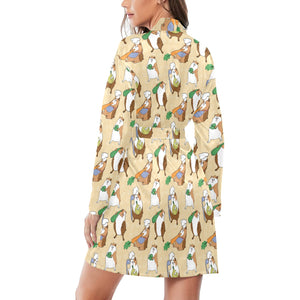 Guinea Pig Pattern Print Design 02 Women's Long Sleeve Belted Night Robe