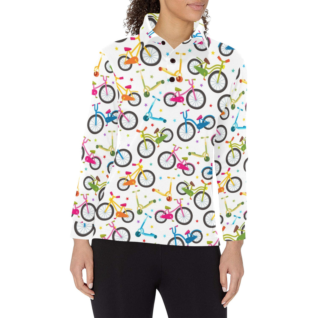 Bicycle Pattern Print Design 02 Women's Long Sleeve Polo Shirt