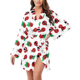 Ladybug Pattern Print Design 01 Women's Long Sleeve Belted Night Robe