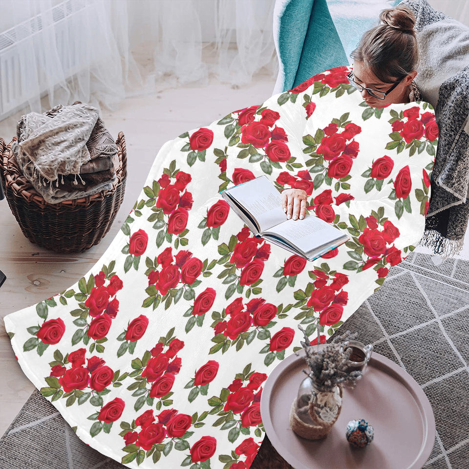 Rose Pattern Print Design 05 Blanket Robe with Sleeves