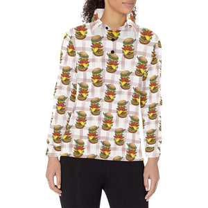 Hamburger Pattern Print Design 03 Women's Long Sleeve Polo Shirt