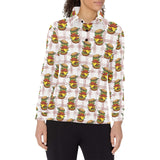 Hamburger Pattern Print Design 03 Women's Long Sleeve Polo Shirt