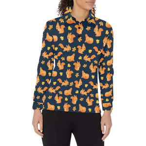 Squirrel Pattern Print Design 05 Women's Long Sleeve Polo Shirt