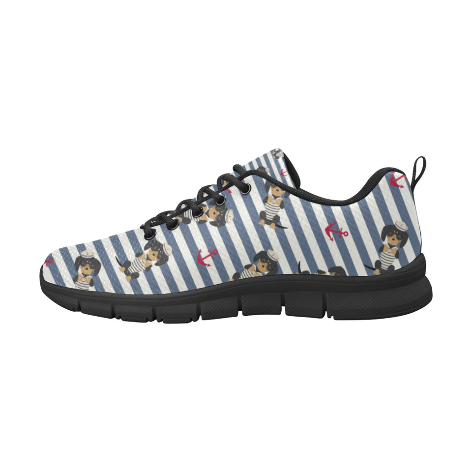 Dachshund Anchor Navy Blue Pattern Men's Sneakers Black