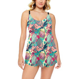 Tennis Pattern Print Design 01 Chest Sexy Pleated Two Piece Swim Dress