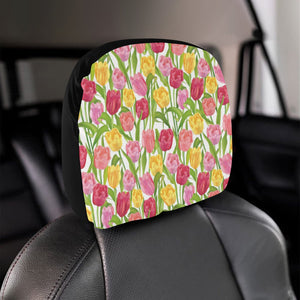 Pink Red Yellow Tulip Pattern Car Headrest Cover