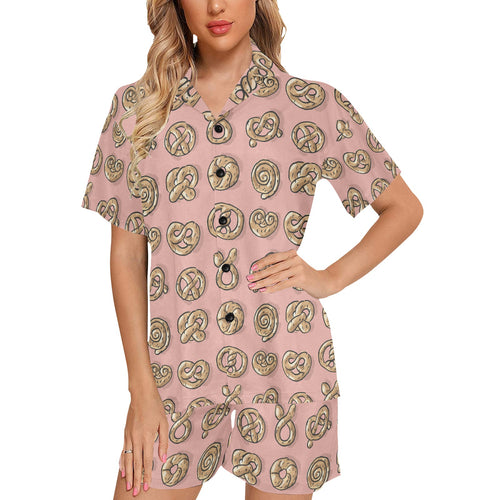 Pretzels Pattern Print Design 04 Women's V-Neck Short Pajama Set