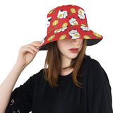 Meneki Neko Lucky Cat Pattern Red Theme Unisex Bucket Hat