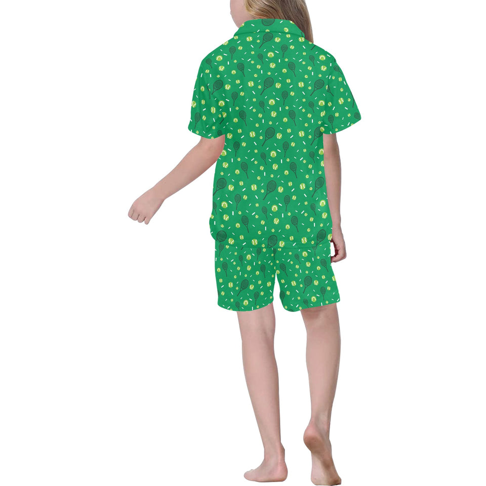 Tennis Pattern Print Design 03 Kids' Boys' Girls' V-Neck Short Pajama Set