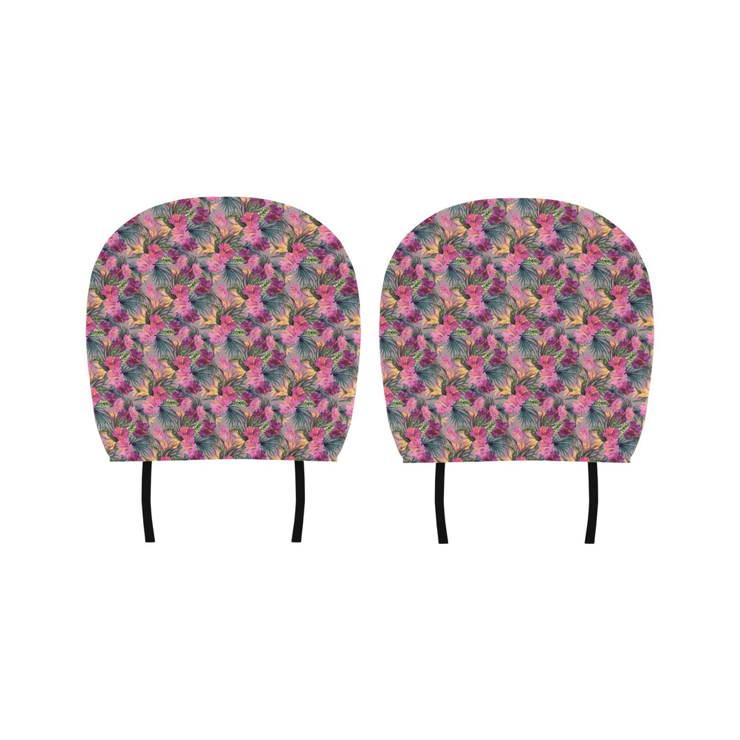 Hibiscus Pattern Print Design 03 Car Headrest Cover