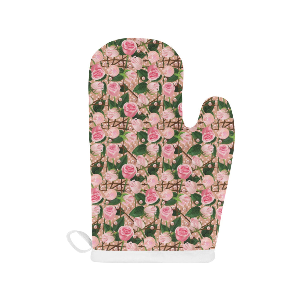 Rose Pattern Print Design 04 Heat Resistant Oven Mitts