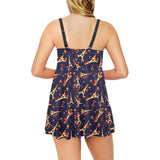 Eiffel Tower Pattern Print Design 02 Chest Sexy Pleated Two Piece Swim Dress