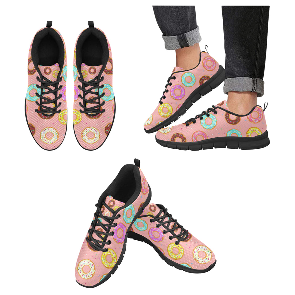 Donut Pattern Pink Background Men's Sneakers Black