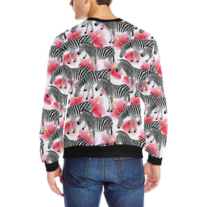 Zebra Red Hibiscus Pattern Men's Crew Neck Sweatshirt