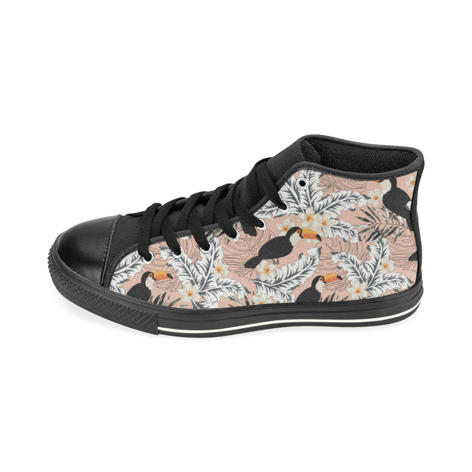 Toucan Theme Pattern Men's High Top Canvas Shoes Black