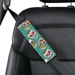 Suger Skull Pattern Green Background Car Seat Belt Cover