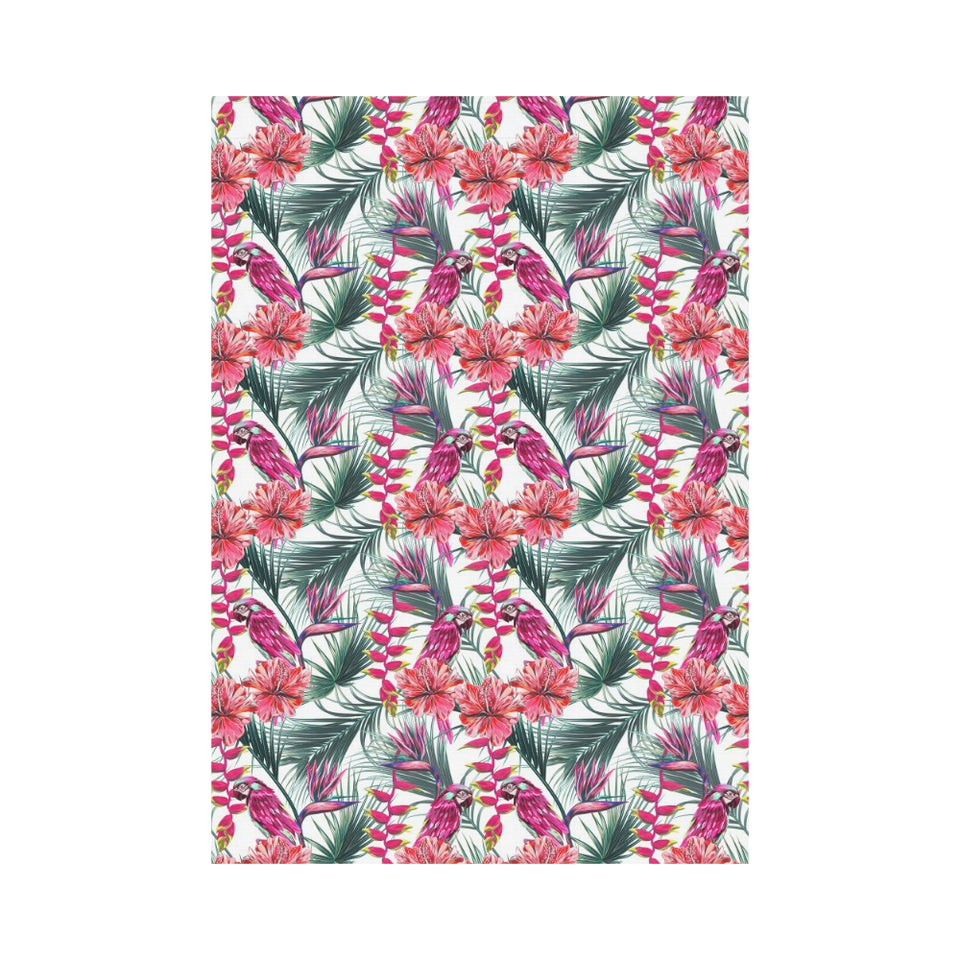 Pink Parrot Heliconia Pattern House Flag Garden Flag