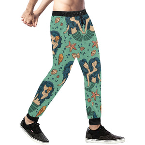 Mermaid Pattern Green Background Unisex Casual Sweatpants