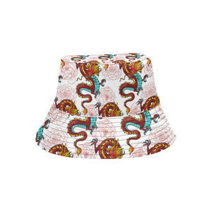 Red Dragon Hibiscus Pattern Unisex Bucket Hat