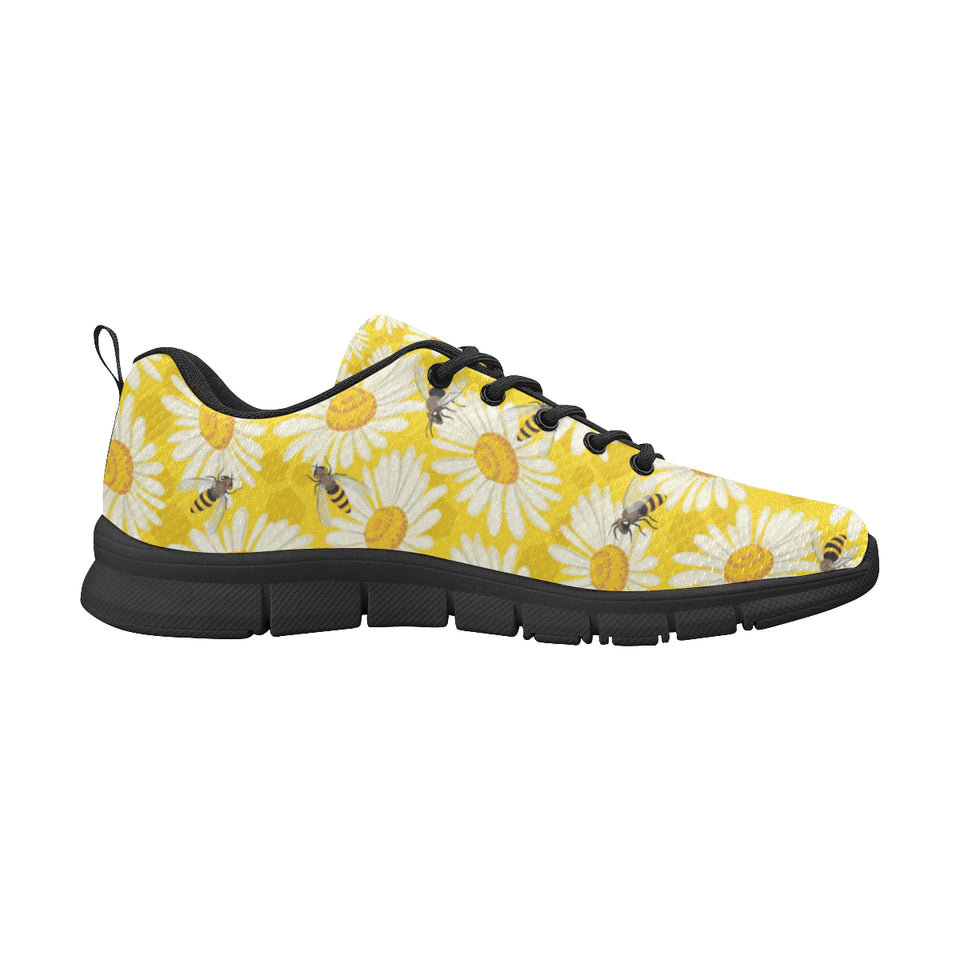 Bee Daisy Pattern Men's Sneakers Black