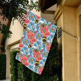 Bee Red and Blue Hibiscus Pattern House Flag Garden Flag