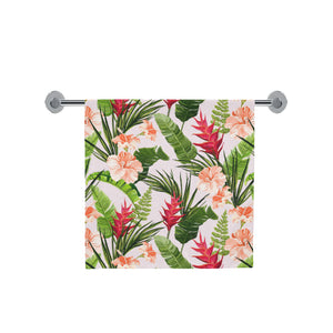Heliconia Hibiscus Leaves Pattern Bath Towel