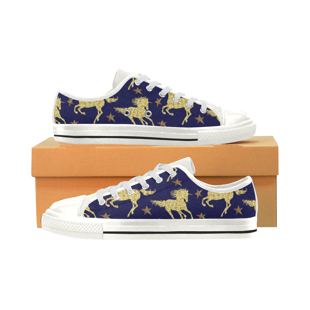 Unicorn Gold Pattern Women's Low Top Canvas Shoes White