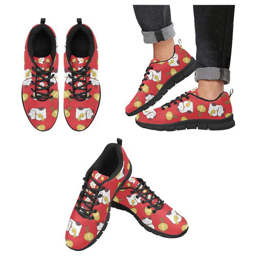 Meneki Neko Lucky Cat Pattern Red Theme Men's Sneakers Black