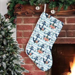 Anchor Flower Blue Stripe Pattern Christmas Stocking