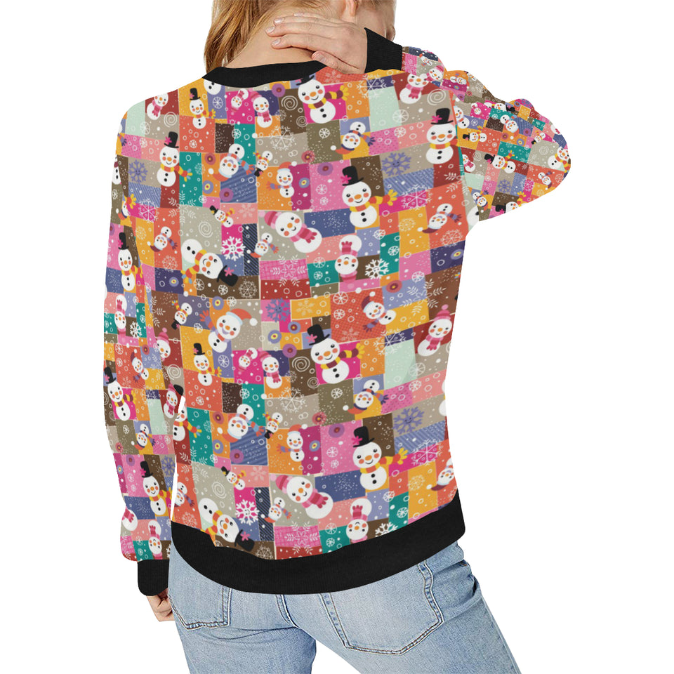 Snowman Colorful Theme Pattern Women's Crew Neck Sweatshirt