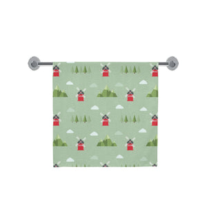 Windmill Green Pattern Bath Towel