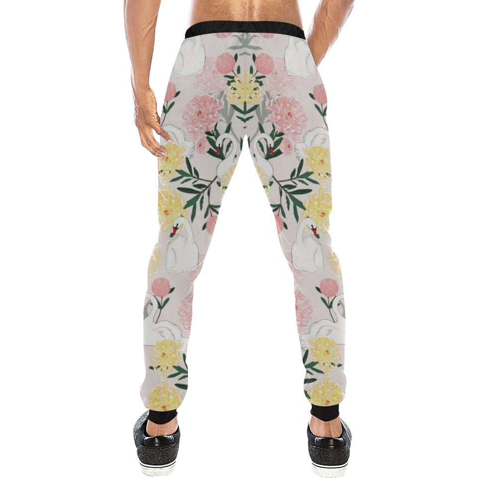 Swan Flower Pattern Unisex Casual Sweatpants