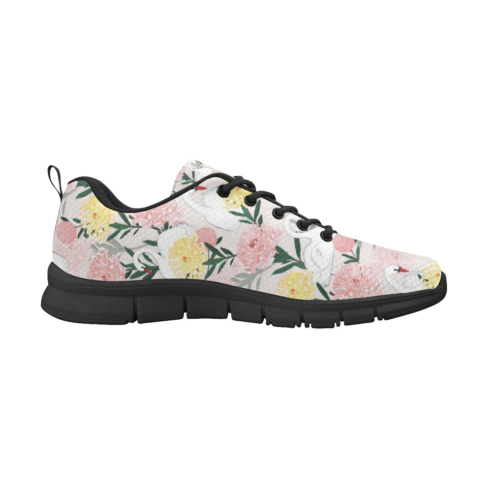 Swan Flower Pattern Men's Sneakers Black