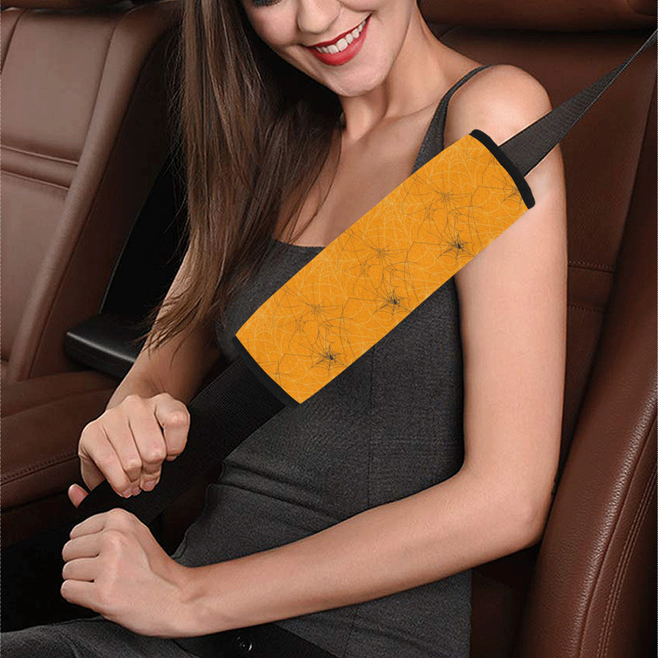 Cobweb Spider Web Pattern Orange Background Car Seat Belt Cover