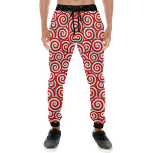 Red and White Candy Spiral Lollipops Pattern Unisex Casual Sweatpants