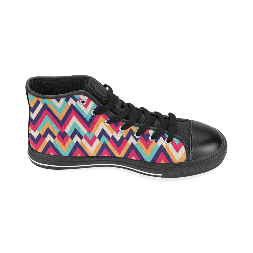 Zigzag Chevron Pattern Background Women's High Top Canvas Shoes Black