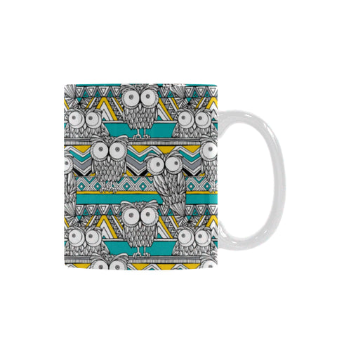 Owl Pattern Green Background Classical White Mug (FulFilled In US)