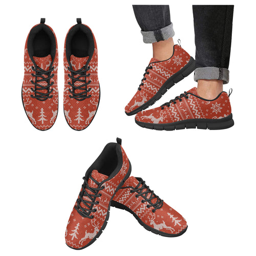 Deer Sweater Printed Red Pattern Men's Sneakers Black