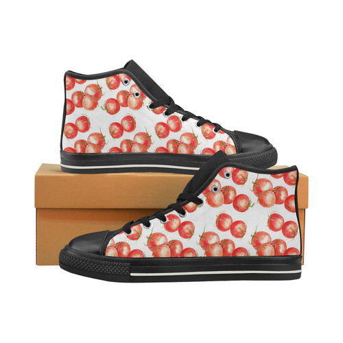 Tomato Water Color Pattern Men's High Top Canvas Shoes Black