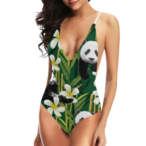 Panda Bamboo Flower Pattern Women's One-Piece Swimsuit