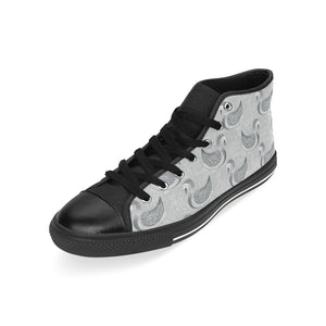 Swan Gray Pattern Men's High Top Canvas Shoes Black