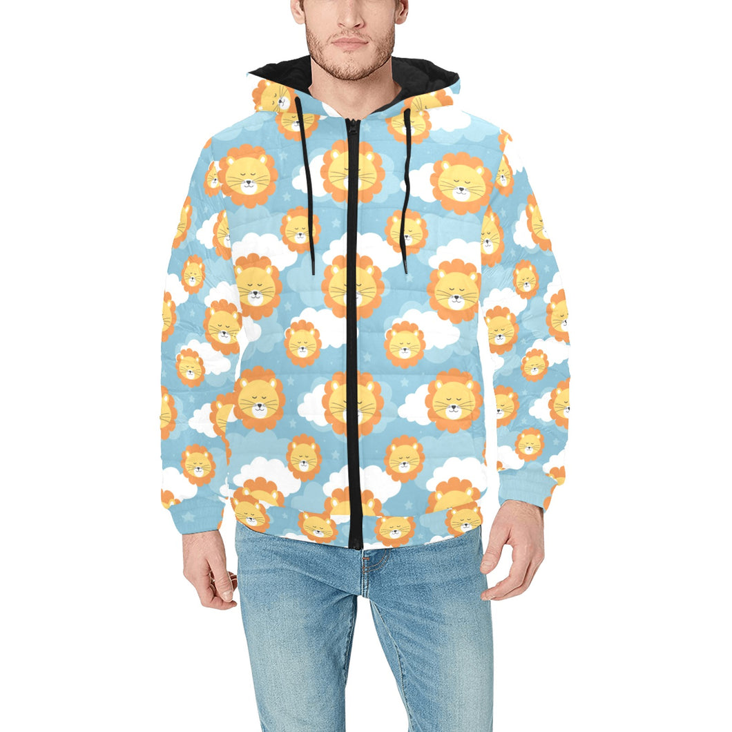 Lion Pattern Print Design 05 Men's Padded Hooded Jacket(ModelH42)