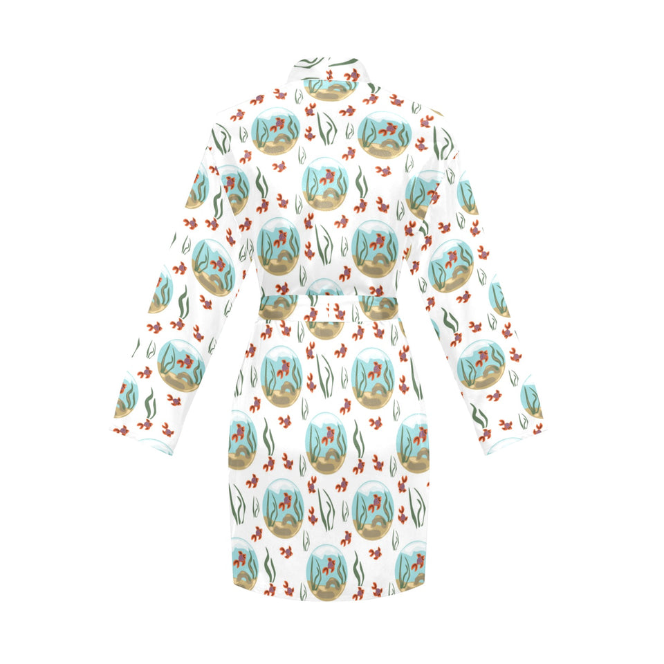 Goldfish Pattern Print Design 01 Women's Long Sleeve Belted Night Robe