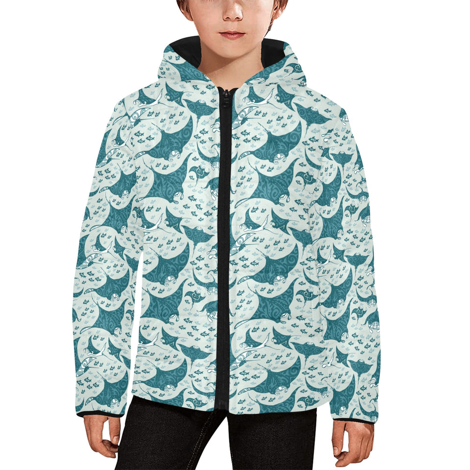 Stingray Pattern Print Design 01 Kids' Boys' Girls' Padded Hooded Jacket