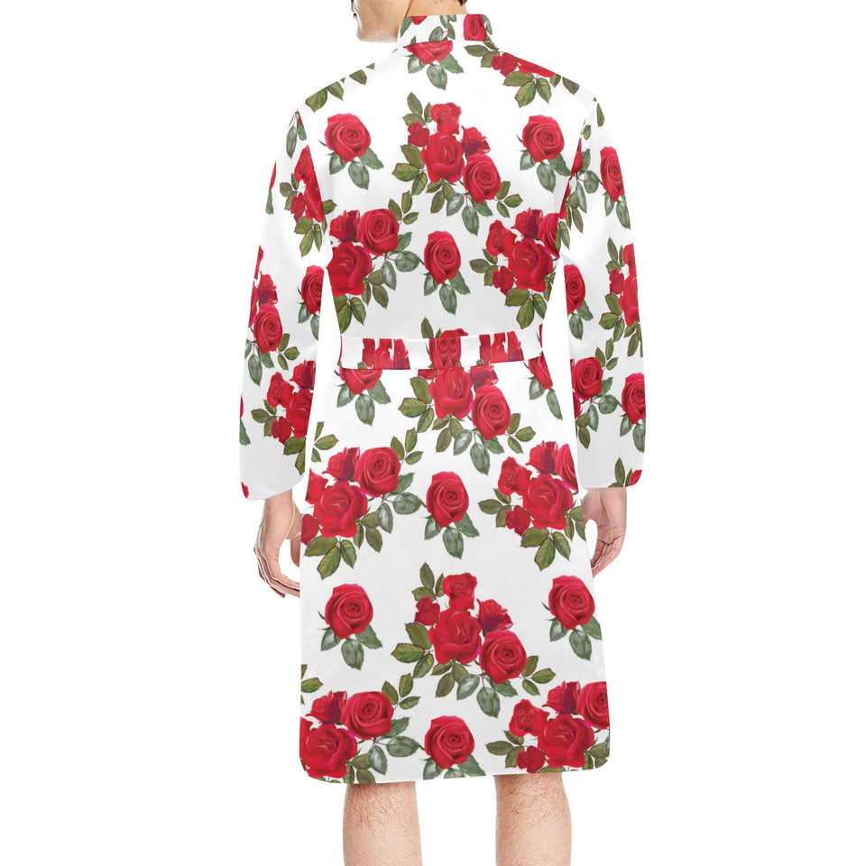 Rose Pattern Print Design 05 Men's Long Sleeve Belted Night Robe