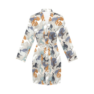 Greyhound Pattern Print Design 04 Women's Long Sleeve Belted Night Robe