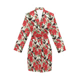 Hibiscus Pattern Print Design 04 Women's Long Sleeve Belted Night Robe