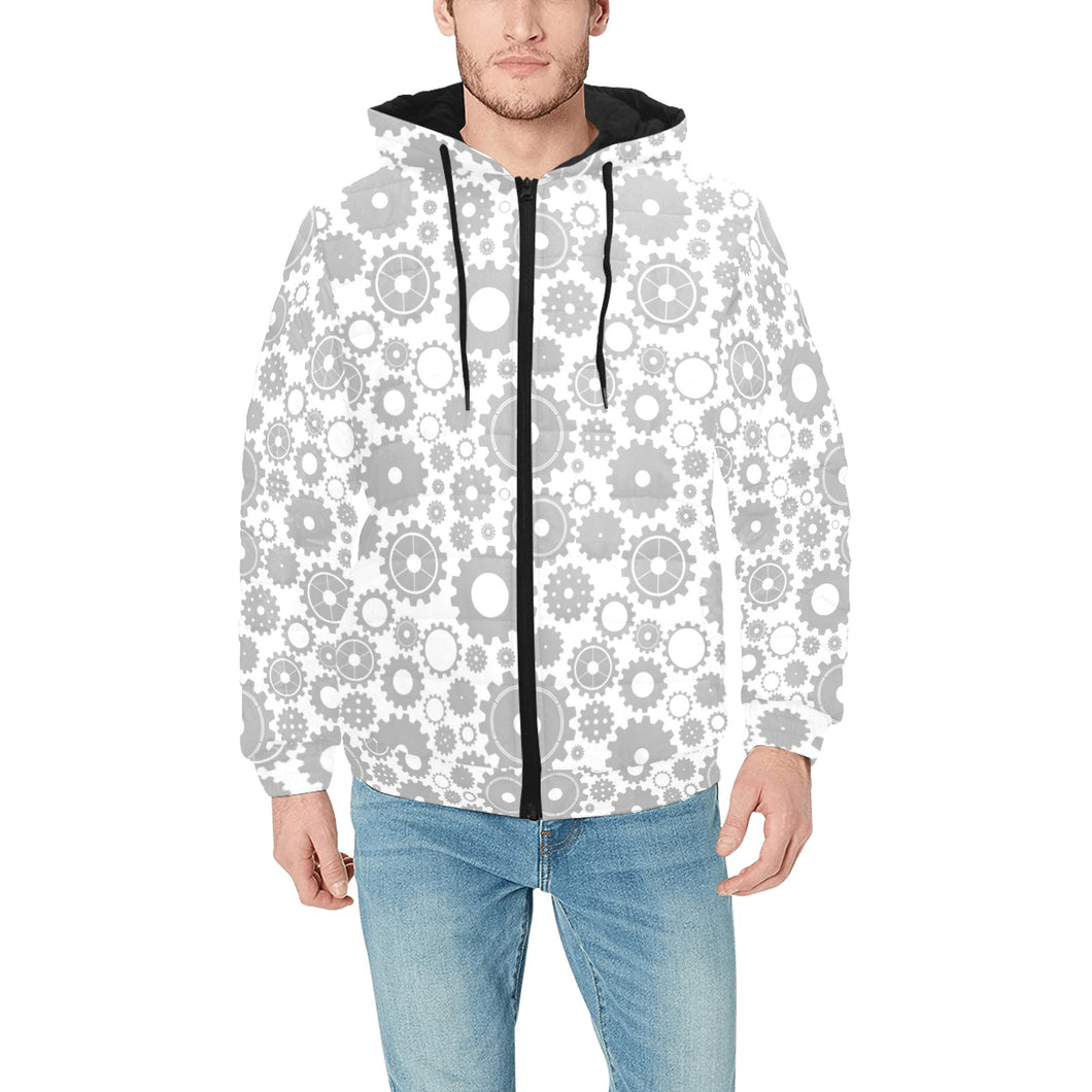 Gear Pattern Print Design 03 Men's Padded Hooded Jacket(ModelH42)